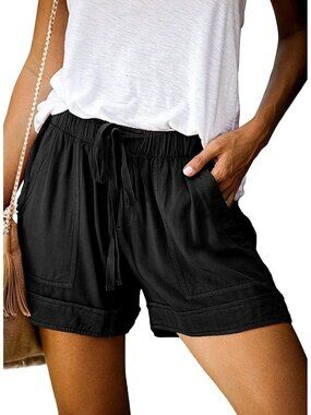〽️Women's Casual Shorts Black Adjustable Drawstring Waist Classic Summer Comfort